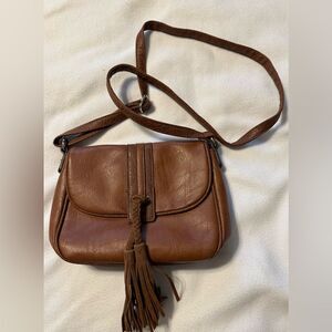 Brown Faux Leather Crossbody with a tassel